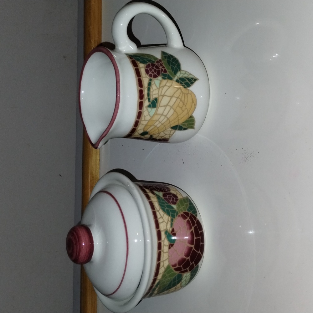 Pier 1, "Mosaic Fruit" Cream Pitcher & Sugar Bowl